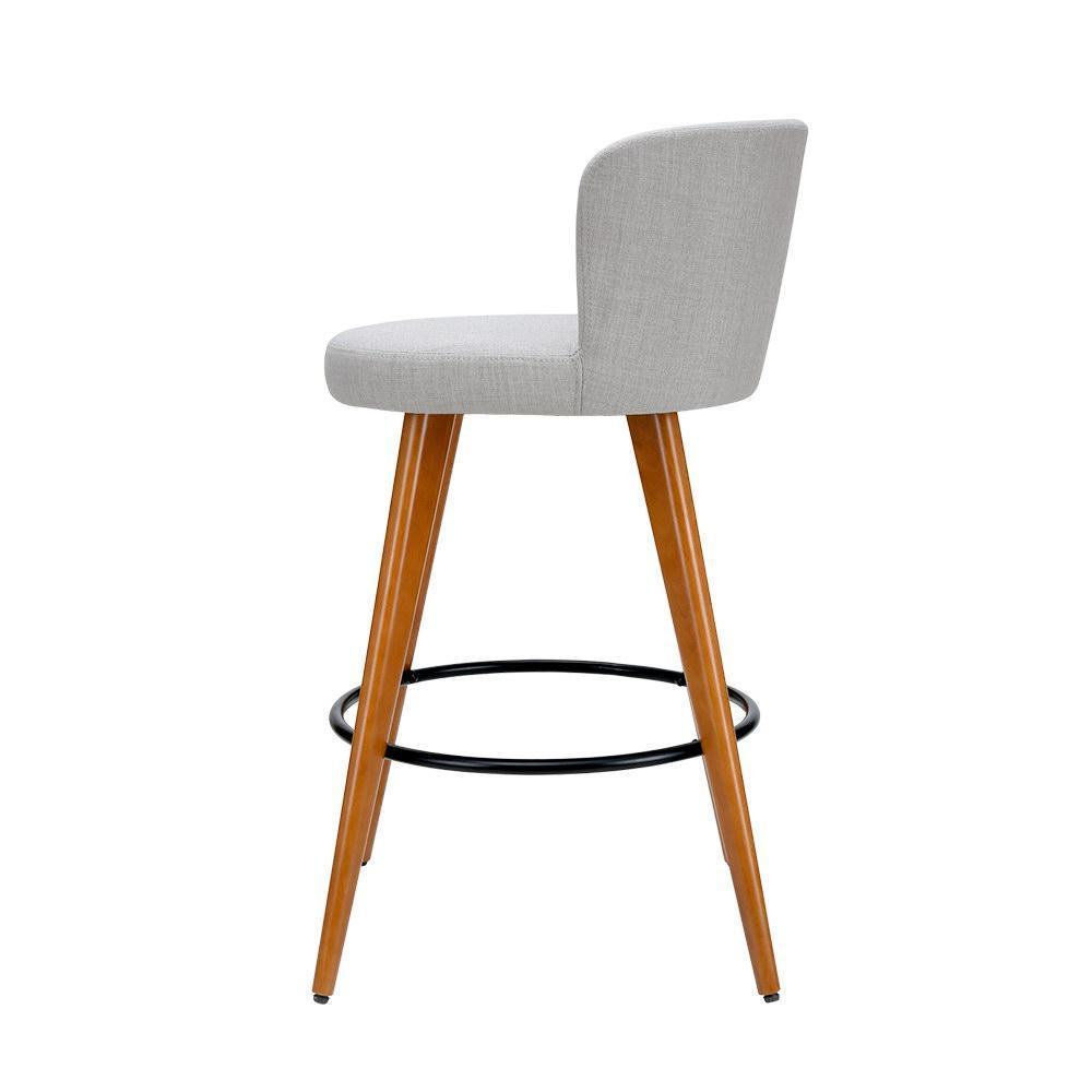 Set of 2 Wooden Bar Stools Modern Bar Stool Kitchen Fabric Light Grey - BSR