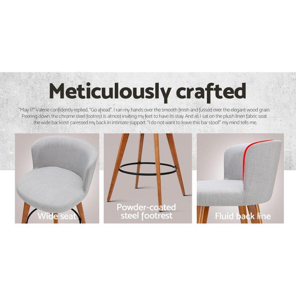 Set of 2 Wooden Bar Stools Modern Bar Stool Kitchen Fabric Light Grey - BSR
