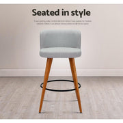 Set of 2 Wooden Bar Stools Modern Bar Stool Kitchen Fabric Light Grey - BSR