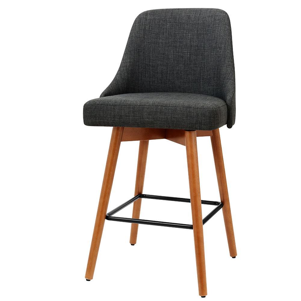 Set of 2 Wooden Bar Stools Swivel Bar Stool Kitchen Cafe Fabric Charcoal - BSR