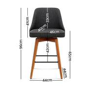 Set of 2 Wooden Bar Stools Swivel Bar Stool Kitchen Cafe Fabric Charcoal - BSR