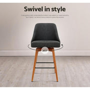Set of 2 Wooden Bar Stools Swivel Bar Stool Kitchen Cafe Fabric Charcoal - BSR