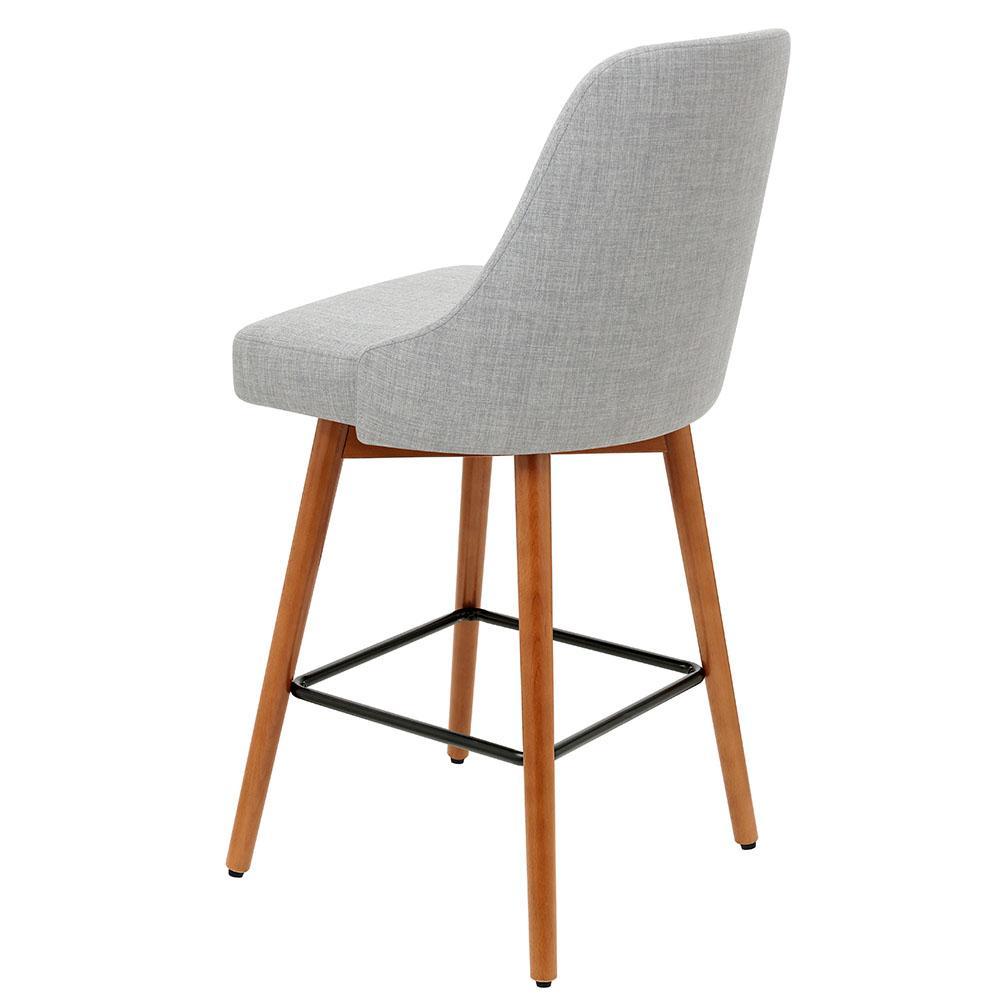 Set of 2 Wooden Bar Stools Swivel Bar Stool Kitchen Cafe Fabric Light Grey - BSR