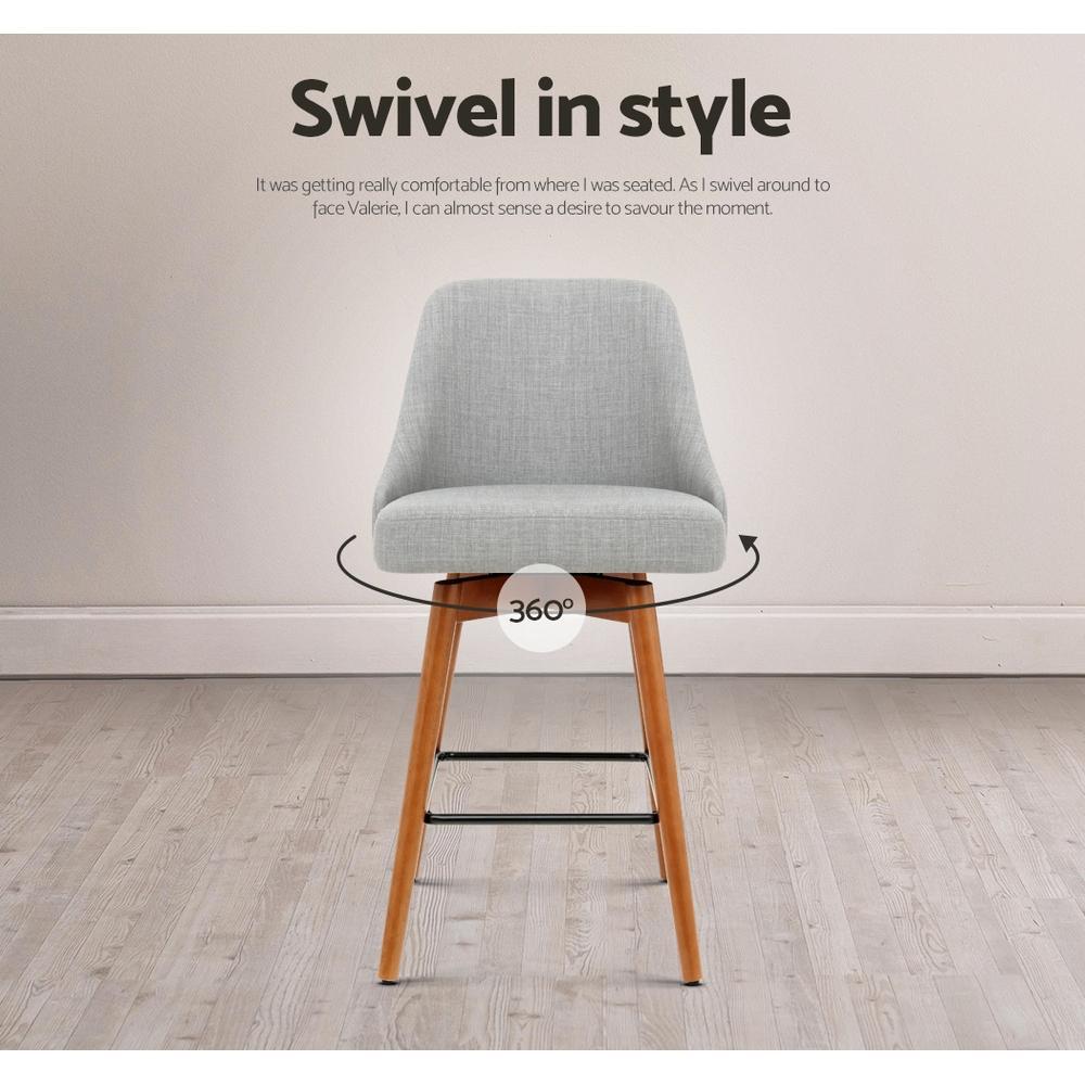Set of 2 Wooden Bar Stools Swivel Bar Stool Kitchen Cafe Fabric Light Grey - BSR
