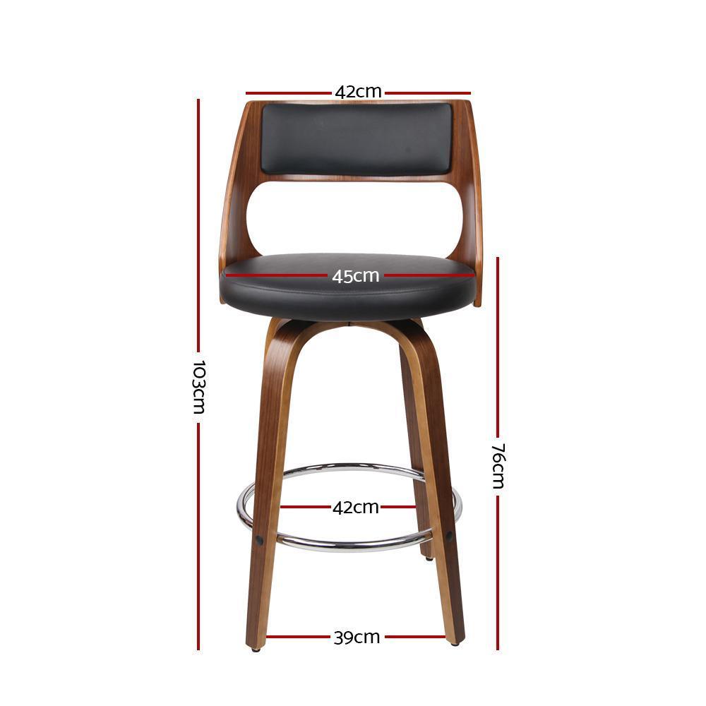 Set of 2 Wooden Bar Stools Swivel Bar Stool Kitchen Dining Chair Cafe Black 76cm - BSR
