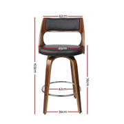 Set of 2 Wooden Bar Stools Swivel Bar Stool Kitchen Dining Chair Cafe Black 76cm - BSR