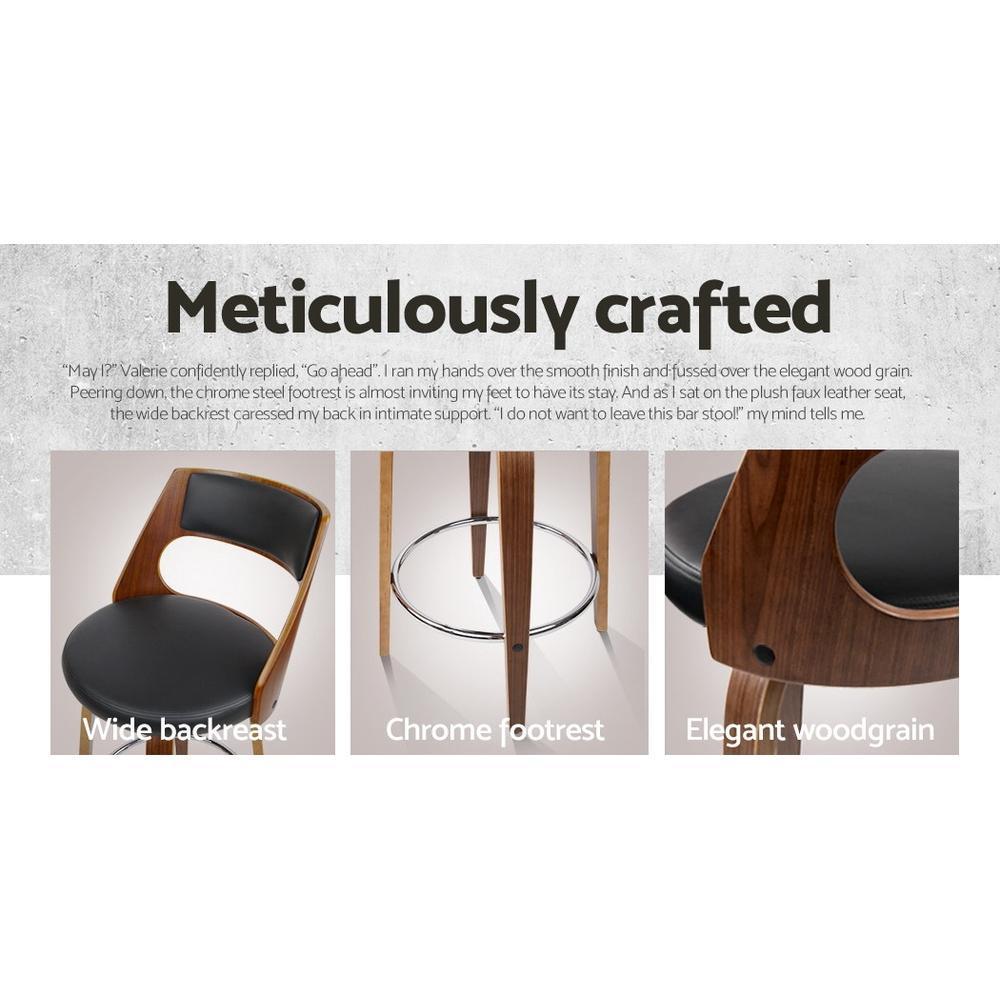 Set of 2 Wooden Bar Stools Swivel Bar Stool Kitchen Dining Chair Cafe Black 76cm - BSR