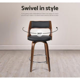 Set of 2 Wooden Bar Stools Swivel Bar Stool Kitchen Dining Chair Cafe Black 76cm - BSR