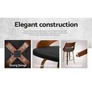Set of 2 Wooden Bar Stools Swivel Bar Stool Kitchen Dining Chair Cafe Black 76cm - BSR