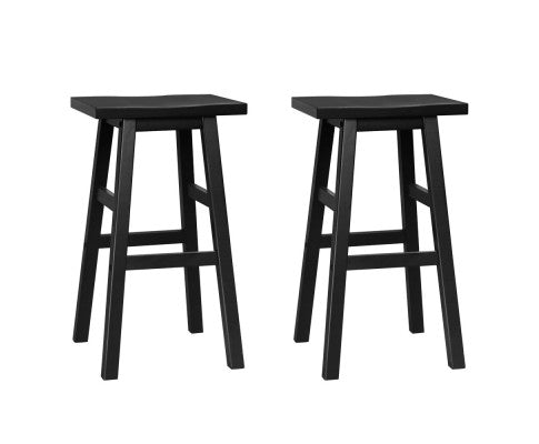 Set of 2 Wooden Backless Bar Stools - Black