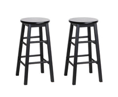 Set of 2 Beech Wood Backless Bar Stools - Black