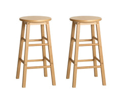 Set of 2 Beech Wood Backless Bar Stools - Natural