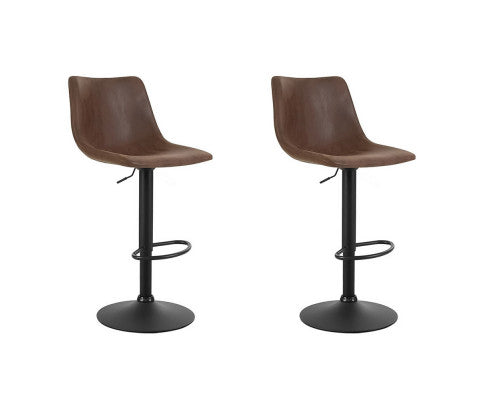 Bayside PU Leather Gas-Lift Swivel Bar Stool Set of 2 – Brown
