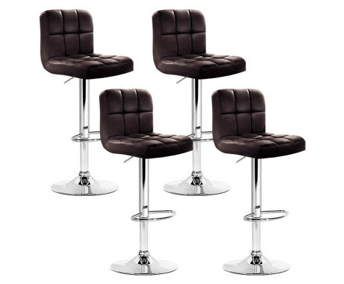 set of 4 Leather Bar Stools NOEL Kitchen Chairs Swivel Bar Stool Gas Lift Brown