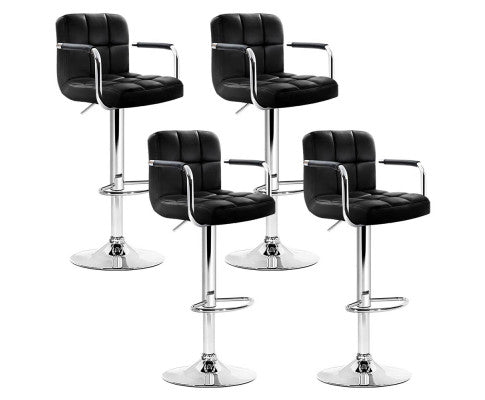 Noa PU Leather Gas-Lift Swivel Kitchen Bar Stool Set of 4 – Black