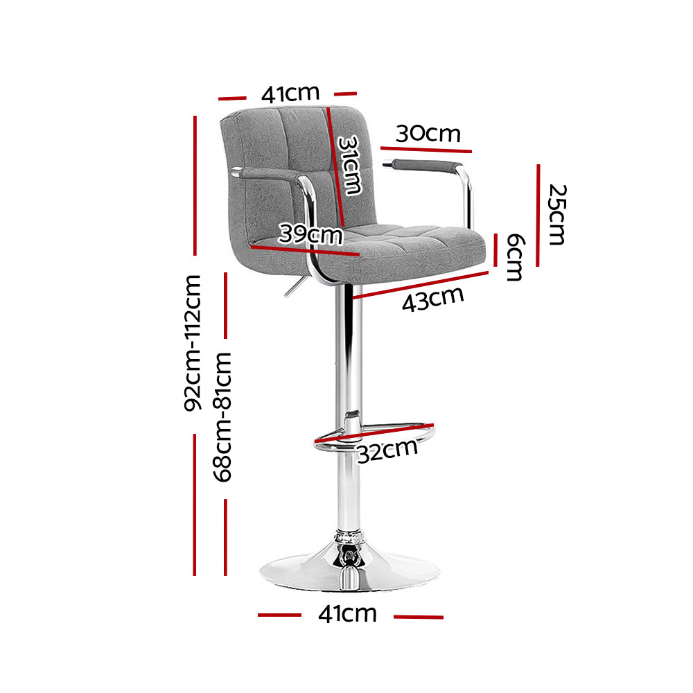 Noa Fabric Gas-Lift Swivel Kitchen Bar Stool Set of 2 – Grey