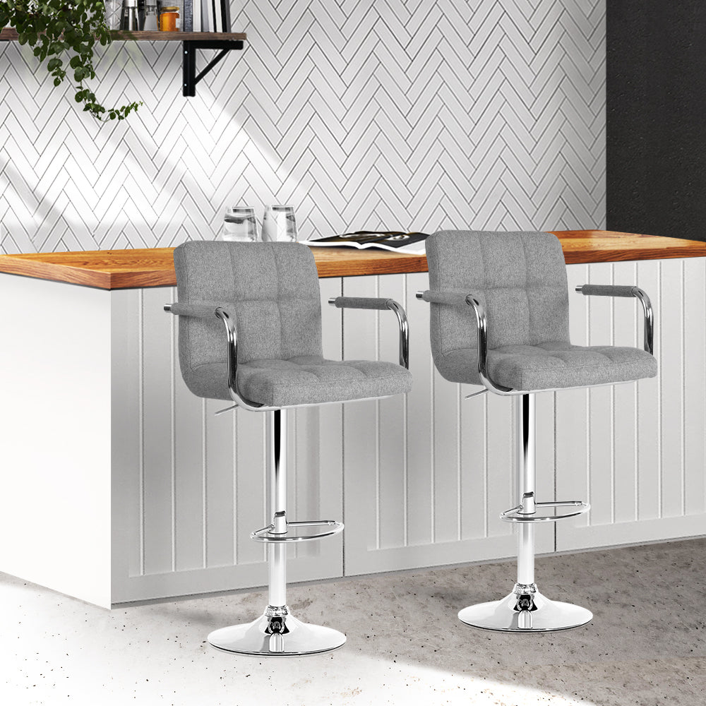 Noa Fabric Gas-Lift Swivel Kitchen Bar Stool Set of 2 – Grey