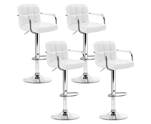 Noa PU Leather Gas-Lift Swivel Kitchen Bar Stool Set of 4 – White