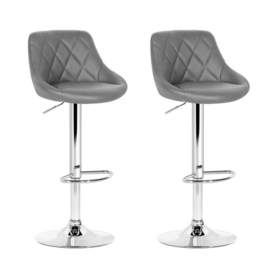 Elan PU Leather Gas-Lift Swivel Kitchen Bar Stool Set of 2 – Grey