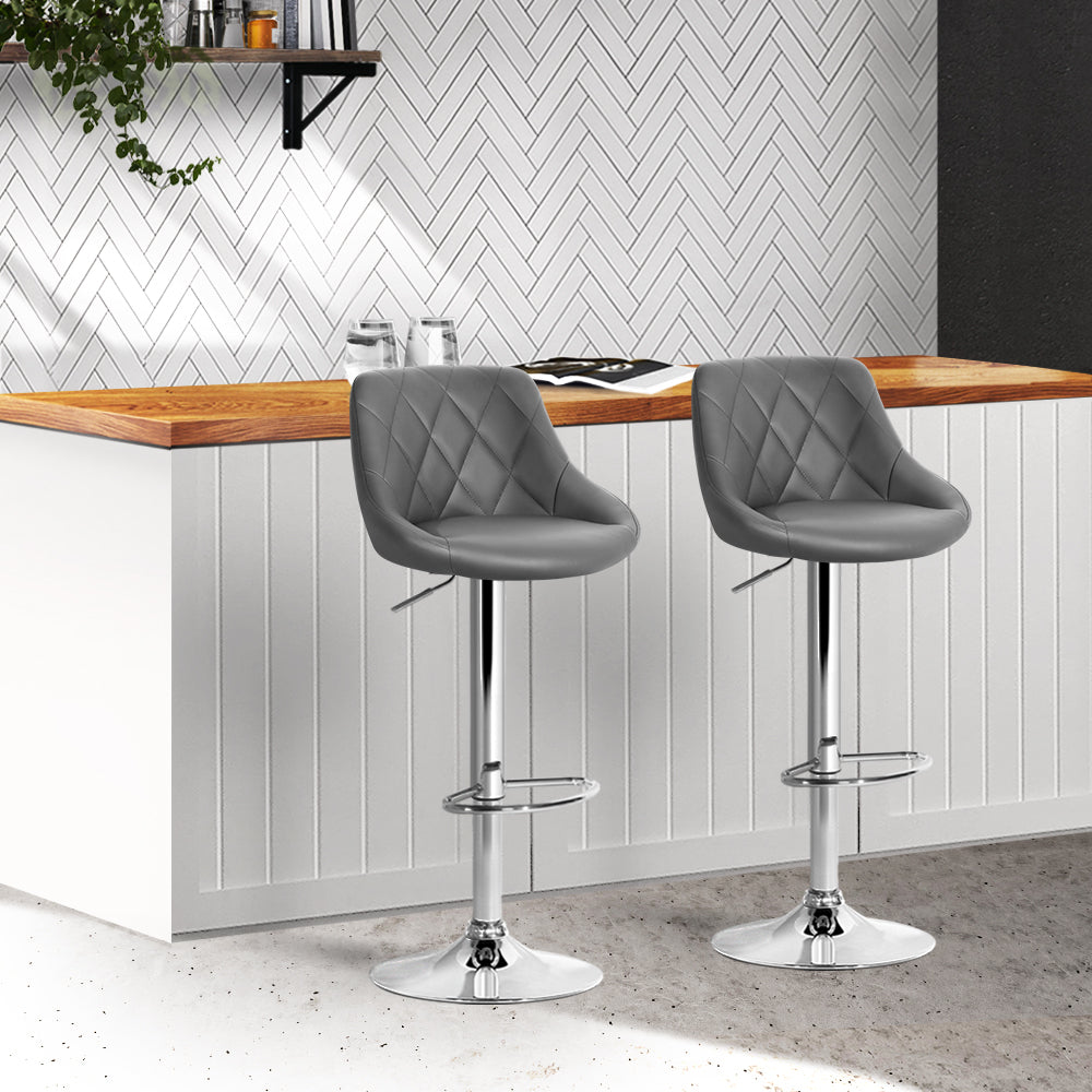 Elan PU Leather Gas-Lift Swivel Kitchen Bar Stool Set of 2 – Grey