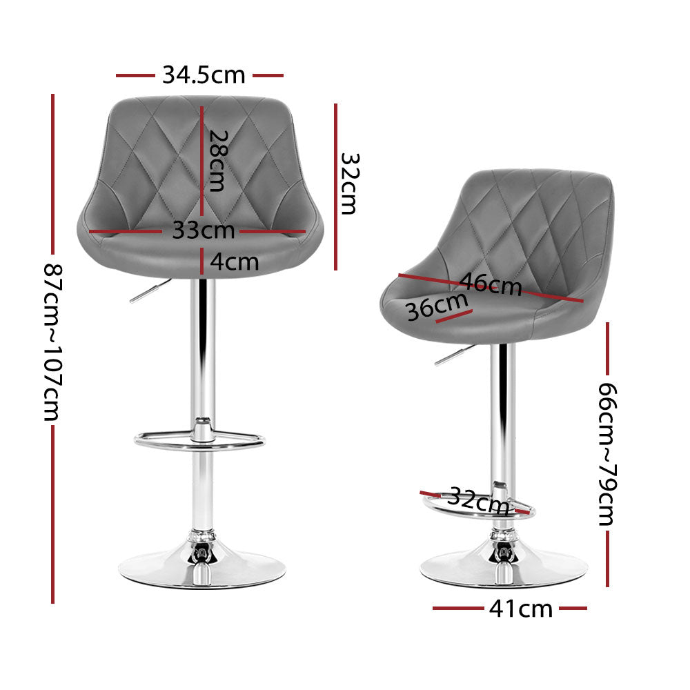 Elan PU Leather Gas-Lift Swivel Kitchen Bar Stool Set of 4 – Grey