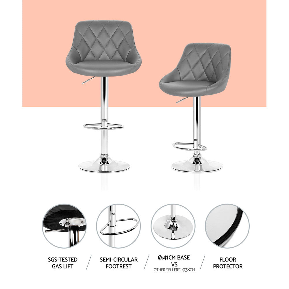 Elan PU Leather Gas-Lift Swivel Kitchen Bar Stool Set of 4 – Grey