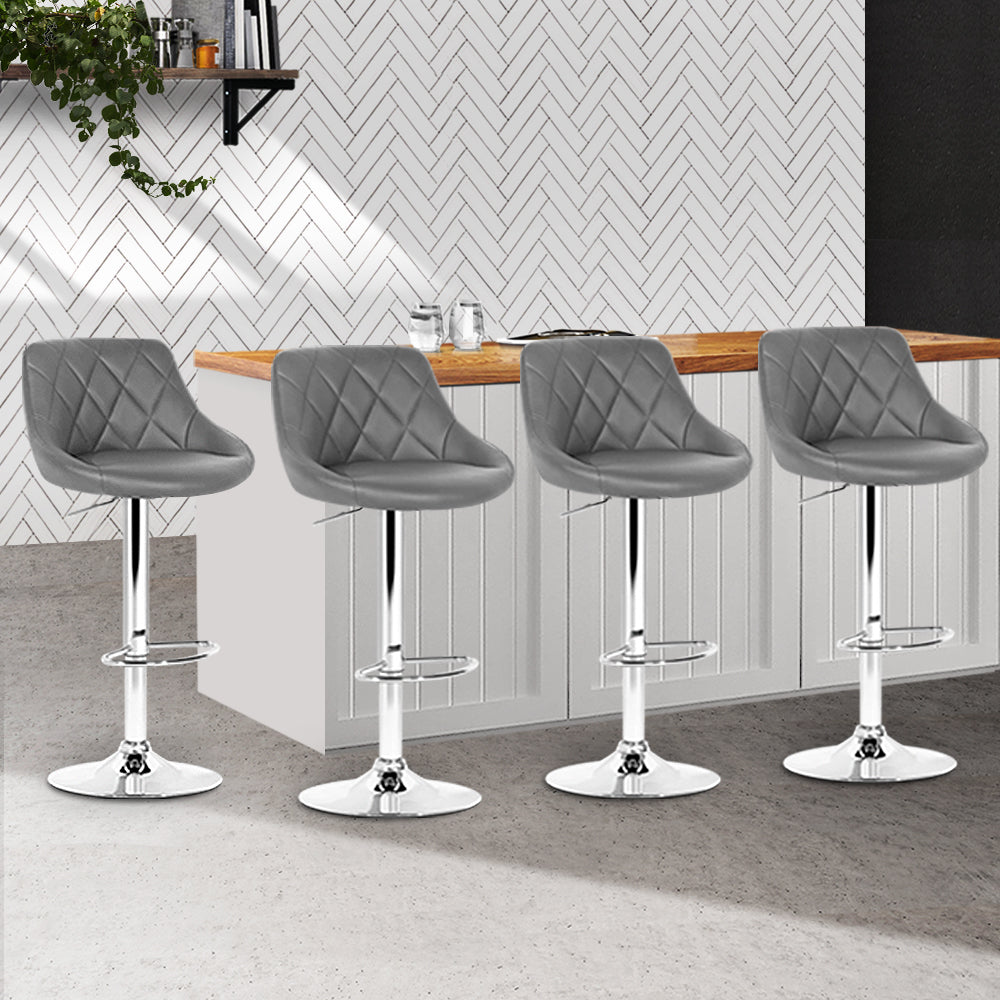 Elan PU Leather Gas-Lift Swivel Kitchen Bar Stool Set of 4 – Grey