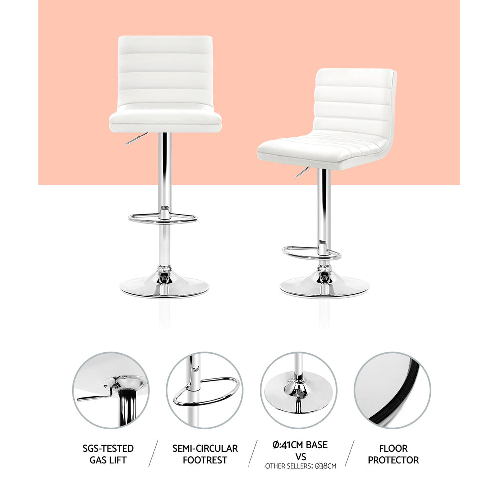 Arne PU Leather Gas-Lift Swivel Kitchen Bar Stool Set of 4 – White