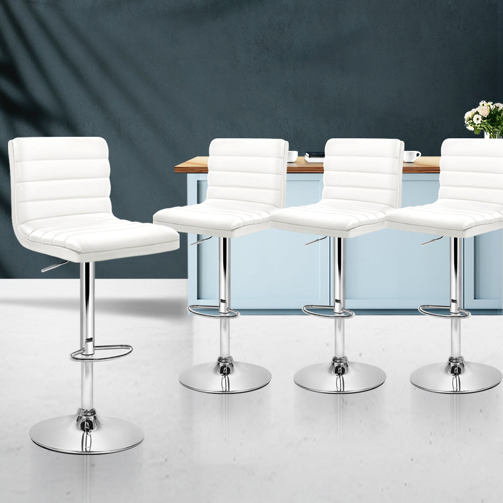 Arne PU Leather Gas-Lift Swivel Kitchen Bar Stool Set of 4 – White