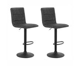 Set of 2 Kitchen Bar Stools Gas Lift Bar Stool Chairs Swivel Vintage PU Leather Grey Black Coated Legs