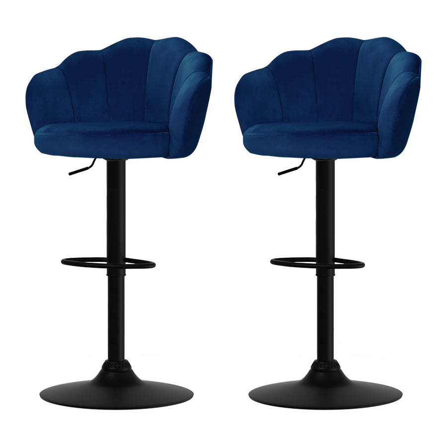 Nessa Velvet Gas-Lift Swivel Kitchen Bar Stool Set of 2 – Blue