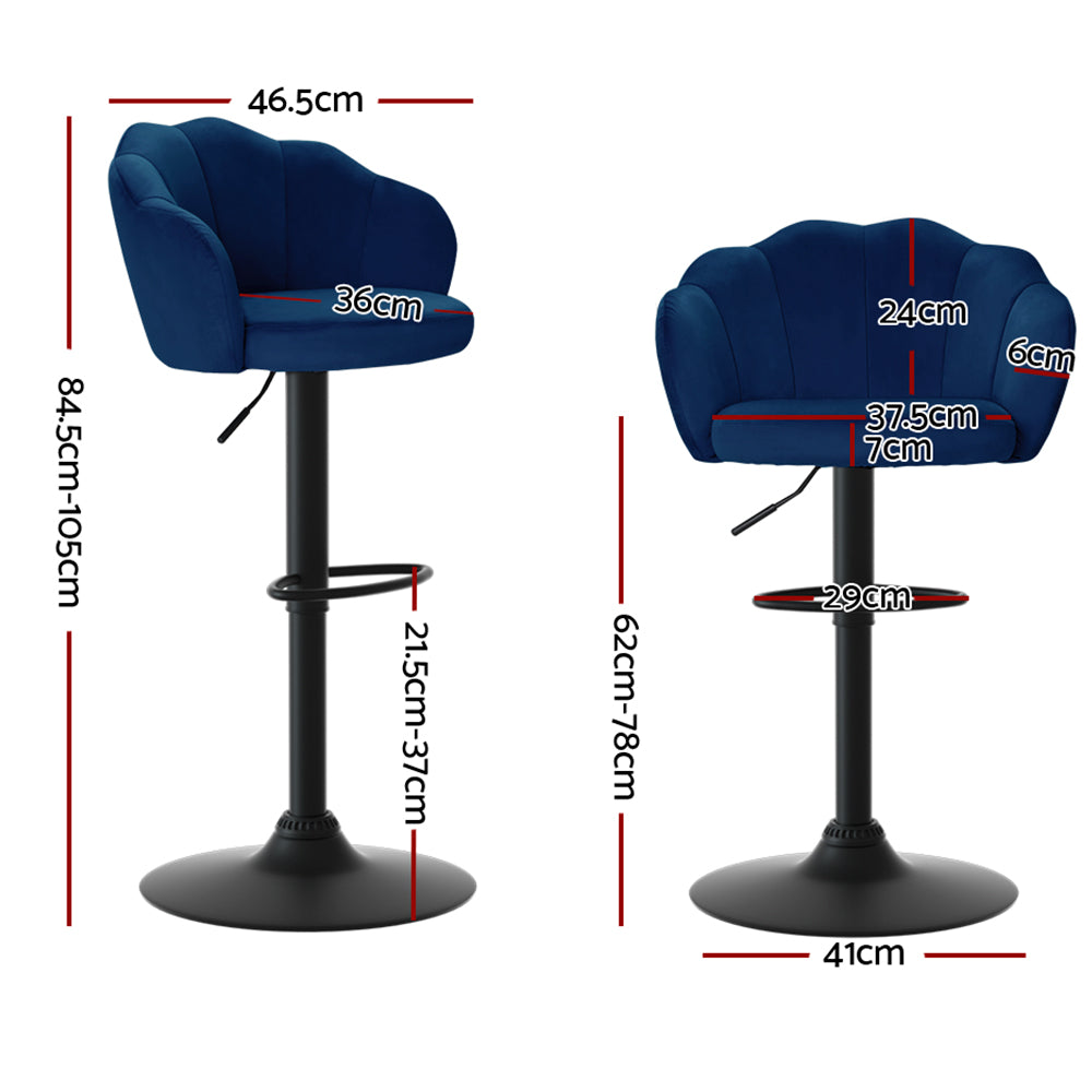 Nessa Velvet Gas-Lift Swivel Kitchen Bar Stool Set of 2 – Blue