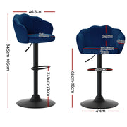 Nessa Velvet Gas-Lift Swivel Kitchen Bar Stool Set of 2 – Blue