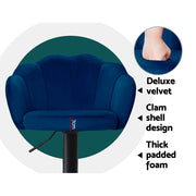 Nessa Velvet Gas-Lift Swivel Kitchen Bar Stool Set of 2 – Blue