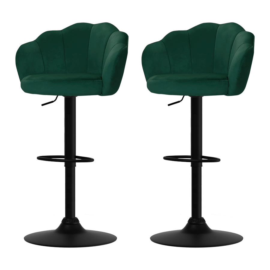 Nessa Velvet Gas-Lift Swivel Kitchen Bar Stool Set of 2 – Green