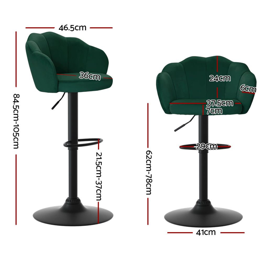 Nessa Velvet Gas-Lift Swivel Kitchen Bar Stool Set of 2 – Green