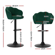 Nessa Velvet Gas-Lift Swivel Kitchen Bar Stool Set of 2 – Green