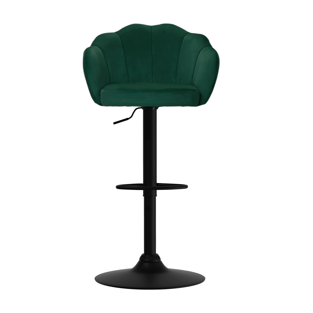 Nessa Velvet Gas-Lift Swivel Kitchen Bar Stool Set of 2 – Green