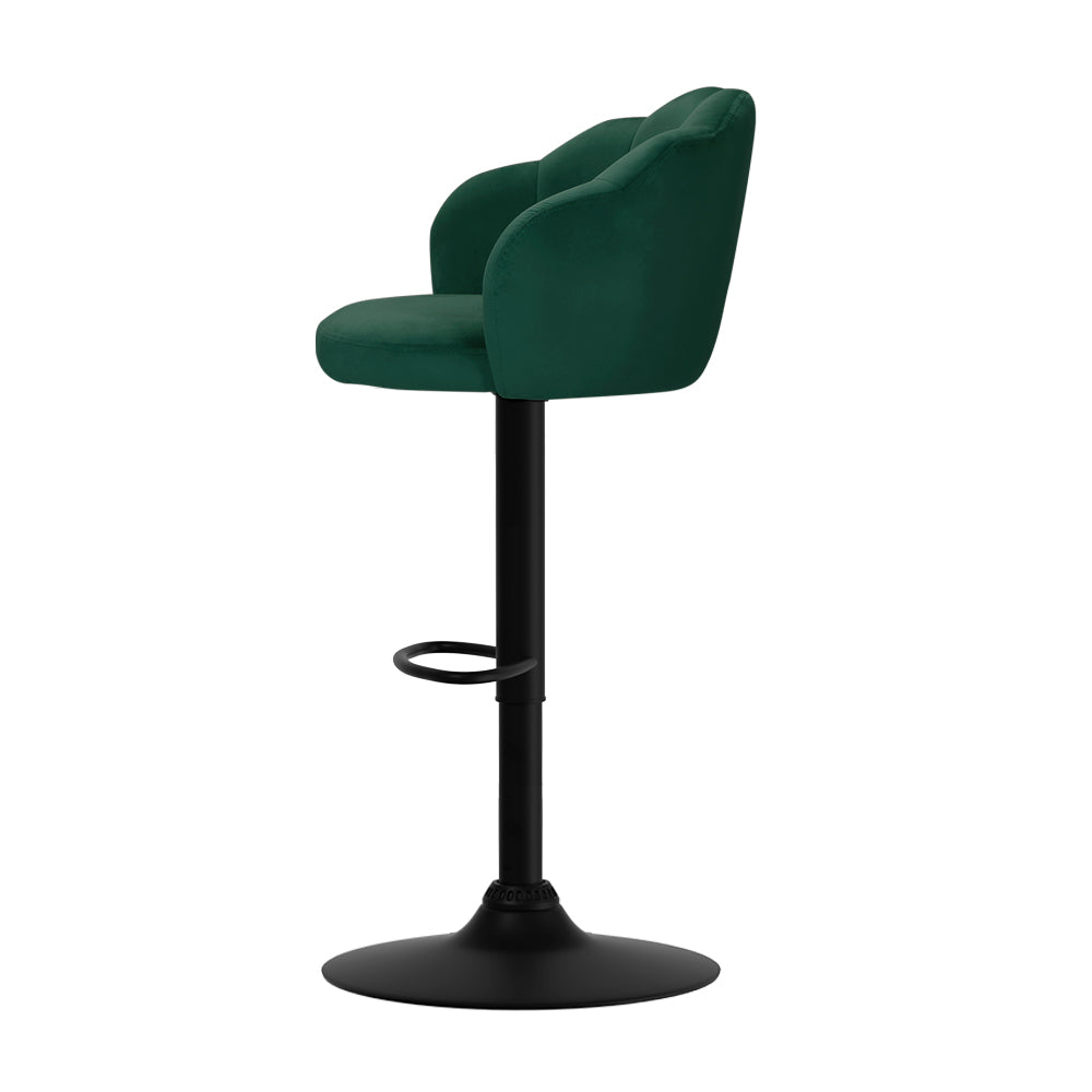 Nessa Velvet Gas-Lift Swivel Kitchen Bar Stool Set of 2 – Green