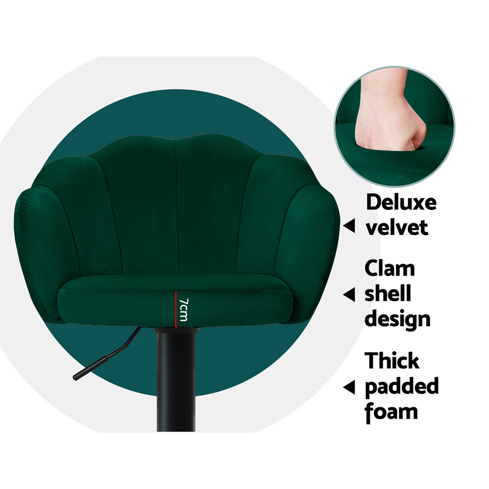 Nessa Velvet Gas-Lift Swivel Kitchen Bar Stool Set of 2 – Green