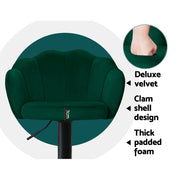 Nessa Velvet Gas-Lift Swivel Kitchen Bar Stool Set of 2 – Green