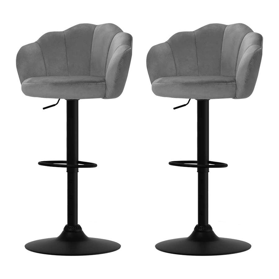 Nessa Velvet Gas-Lift Swivel Kitchen Bar Stool Set of 2 – Grey