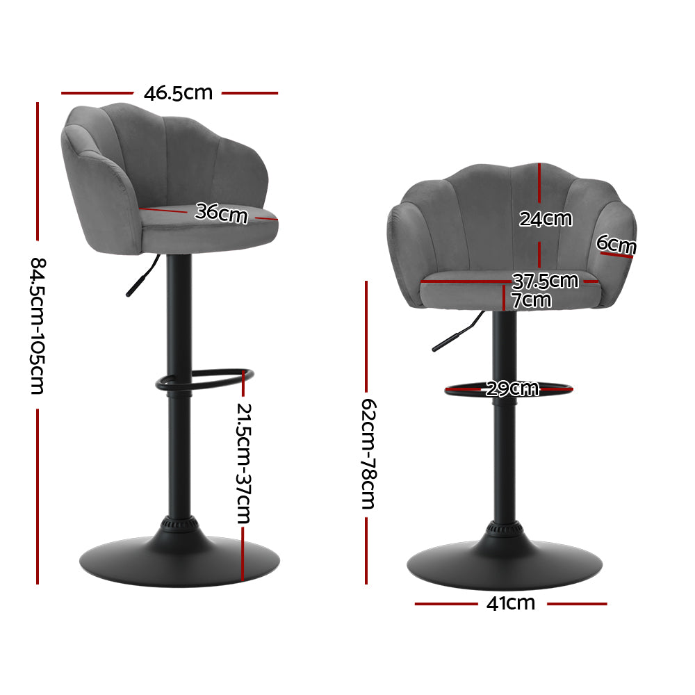 Nessa Velvet Gas-Lift Swivel Kitchen Bar Stool Set of 2 – Grey