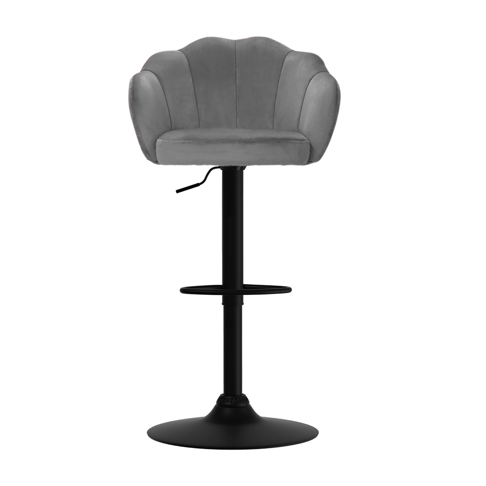 Artiss Set of 2 Bar Stools Kitchen Stool Swivel Chair Gas Lift Velvet Chairs Grey Nessah