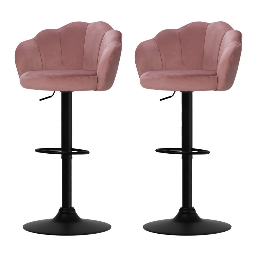 Nessa Velvet Gas-Lift Swivel Kitchen Bar Stool Set of 2 – Pink