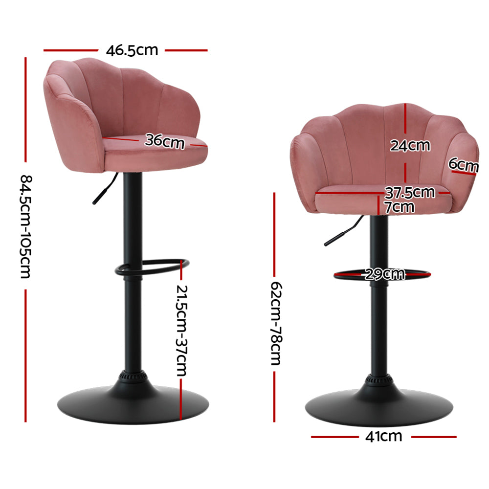 Nessa Velvet Gas-Lift Swivel Kitchen Bar Stool Set of 2 – Pink