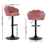 Nessa Velvet Gas-Lift Swivel Kitchen Bar Stool Set of 2 – Pink