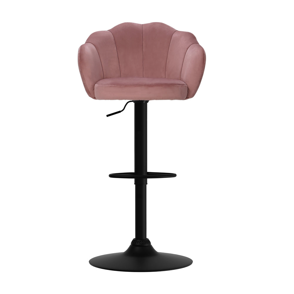 Nessa Velvet Gas-Lift Swivel Kitchen Bar Stool Set of 2 – Pink