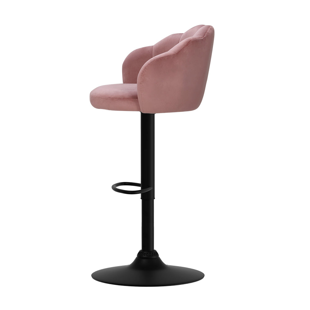 Nessa Velvet Gas-Lift Swivel Kitchen Bar Stool Set of 2 – Pink