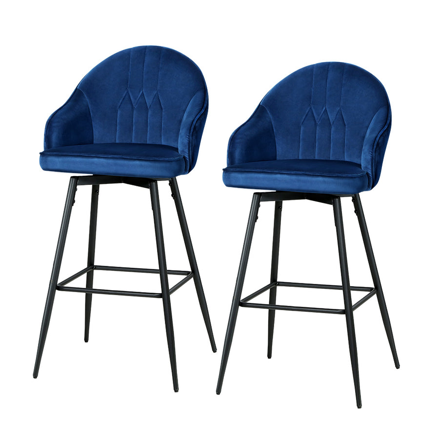 Mesha Velvet Swivel Kitchen Bar Stool Set of 2 – Blue